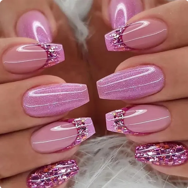 24xlong False Nails French Manicure Fake Press On Full Cover Nails glue sticker