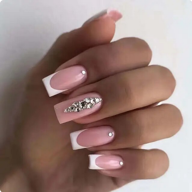 24xlong False Nails French Manicure Fake Press On Full Cover Nails glue sticker