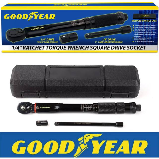 Goodyear Ratcheting Torque Wrench 1/4" Socket Set Square Drive Car Wheel Wrench Reducer - One Size