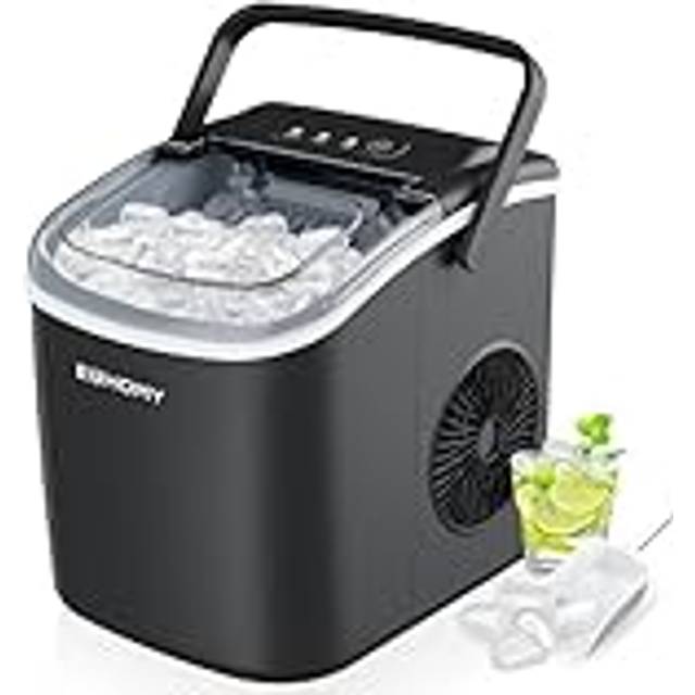 EUHOMY Isbitsmaskin liten, 12 kg isbitsmaskin Ice Maker, 9 tärningar klar på 6 minuter, svart ismaskin med bärbart handtag, 12 kg/24 H, självrengörande isbitsmaskiner