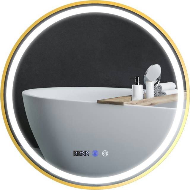 HOMCOM Illuminated Bathroom LED Mirror 60cm Round Wall Mounted Mirror Gold