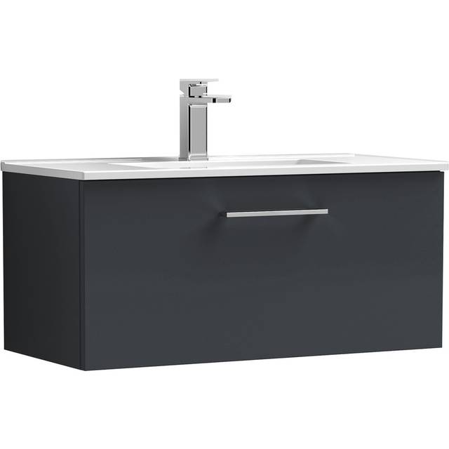 nuie Arno 800mm Wall Hung 1 Drawer Vanity & Basin 2 - Soft Black, Black