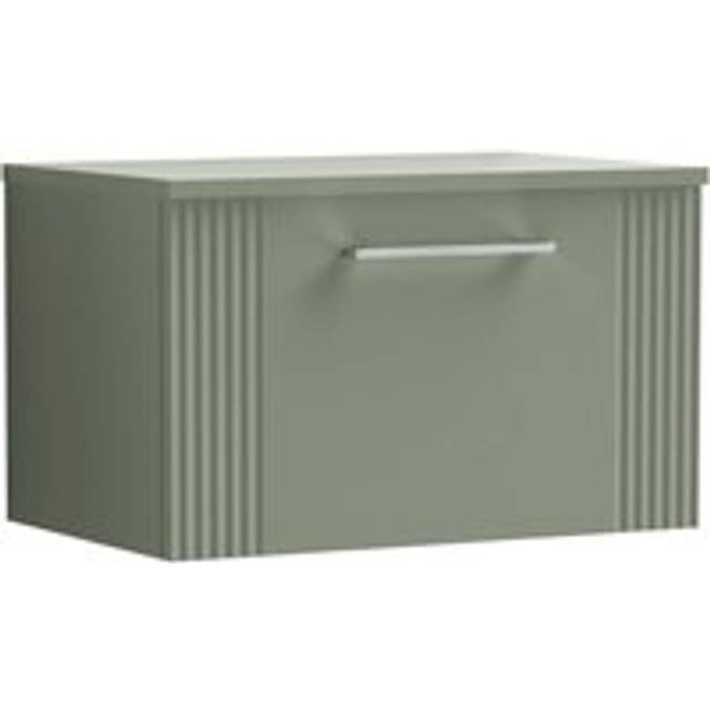 Retro 1 Drawer Wall Hung Vanity Unit with Colour Coordinating Worktop - 600mm - Satin Green - Balterley