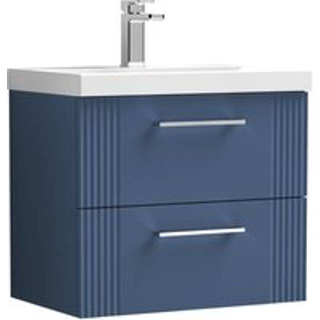Retro 2 Drawer Wall Hung Vanity Unit with Thin-Edge 1 Tap Hole Ceramic Basin - 600mm - Satin Blue - Balterley