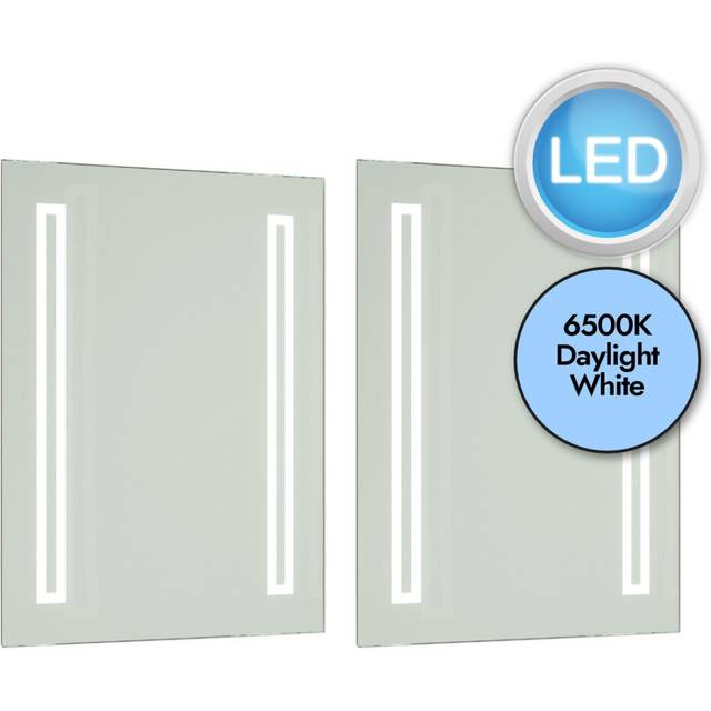 2 x battery operated led illuminated bathroom mirrors ip44 - no wiring required