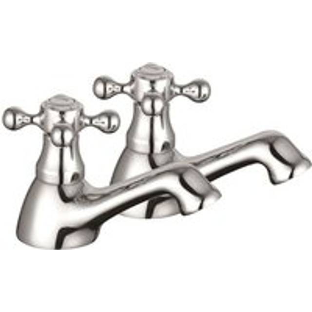 Buyaparcel - Edwardian Traditional Chrome Bath Taps Hot & Cold Classic Cross Head - 1 Pair