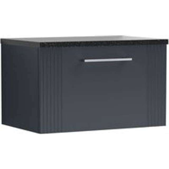 Retro 1 Drawer Wall Hung Vanity Unit with Sparkling Black Laminate Worktop - 600mm - Satin Soft Black - Balterley
