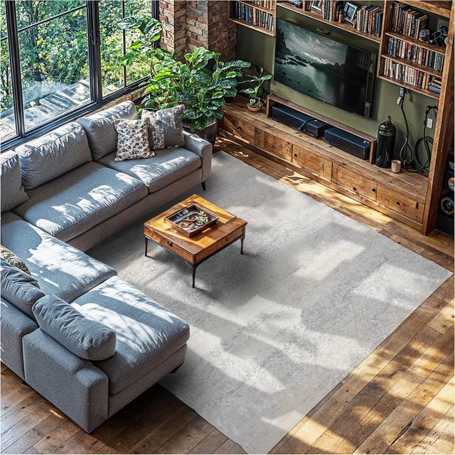 TecTake Washable Rug Dalia - Various Sizes, Faded Pattern, Easy-care Short Pile, Non-slip, Cream