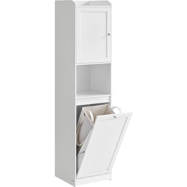 Tall Bathroom Cabinet with Laundry Basket Cloud White