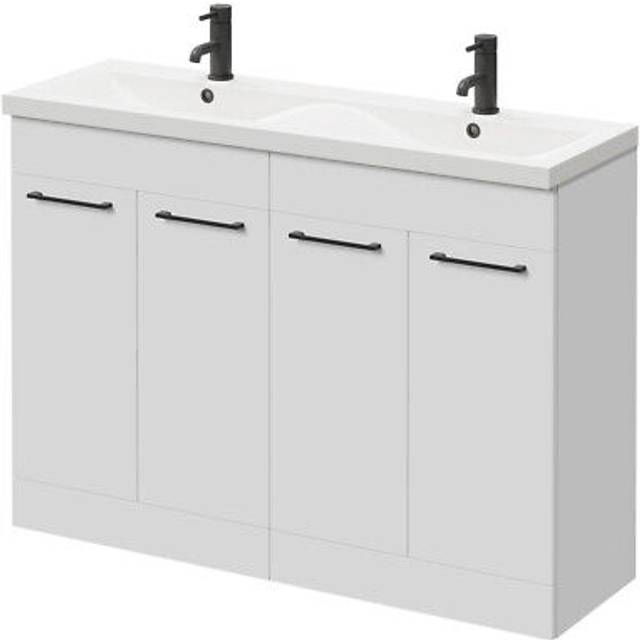 Napoli Floor Standing Vanity Unit with Ceramic Double Basin and 4 Doors with Matt Black Handles | Gloss White | MDF | 1200mm