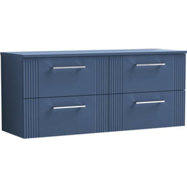 Retro 4 drawer wall hung vanity unit with colour coordinating laminate worktop -