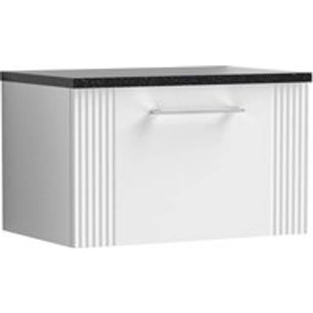 Retro 1 Drawer Wall Hung Vanity Unit with Sparkling Black Laminate Worktop - 600mm - Satin White - Balterley