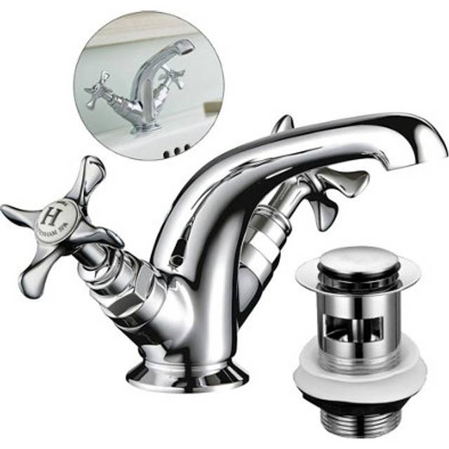 Virtue Victorian Traditional Monobloc Basin Tap Chrome Crosshead + Waste - Mira