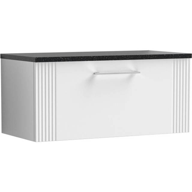 Retro 1 Drawer Wall Hung Vanity Unit with Sparkling Black Laminate Worktop - 800mm - Satin White - Balterley