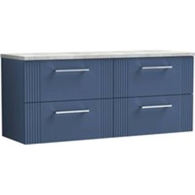 Retro 4 Drawer Wall Hung Vanity Unit with Bellato Grey Laminate Worktop - 1200mm - Satin Blue - Balterley