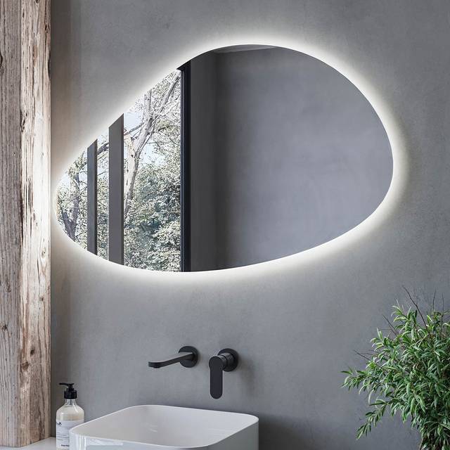 Pebble Backlit Heated Bathroom Mirror with Lights 500 x 800mm - Apollo - Silver
