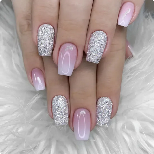 24xlong False Nails French Manicure Fake Press On Full Cover Nails glue sticker