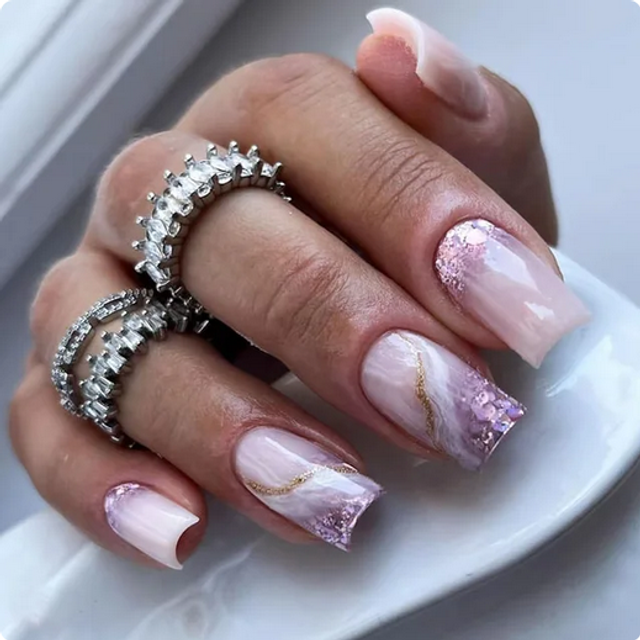 24xlong False Nails French Manicure Fake Press On Full Cover Nails glue sticker