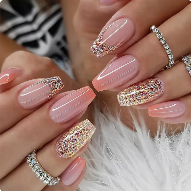 24xlong False Nails French Manicure Fake Press On Full Cover Nails glue sticker