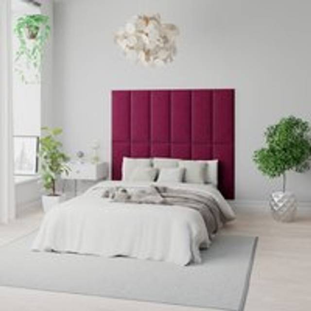 Aspire Easymount Wall Mounted Upholstered Panels Modular Diy Headboard In Plush Velvet Fabric Berry (pack Of 2), Red