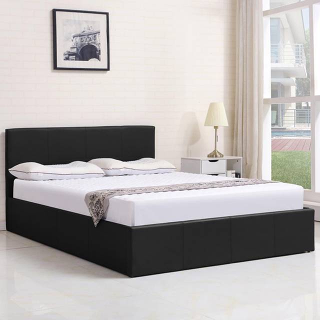 Kosy Koala Ottoman Storage Bed Black Double 4Ft6 Leather And 1 Mattress Bedroom Furniture, Black