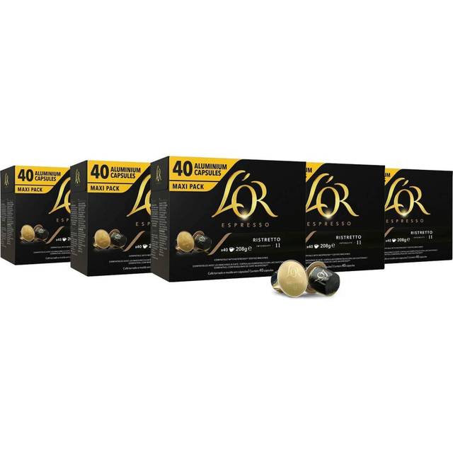 L'OR Espresso Coffee Ristretto Intensity 11 - Nespresso?* Compatible Aluminium Coffee Capsules - 5 Packs of 40 Capsules (200 Drinks)