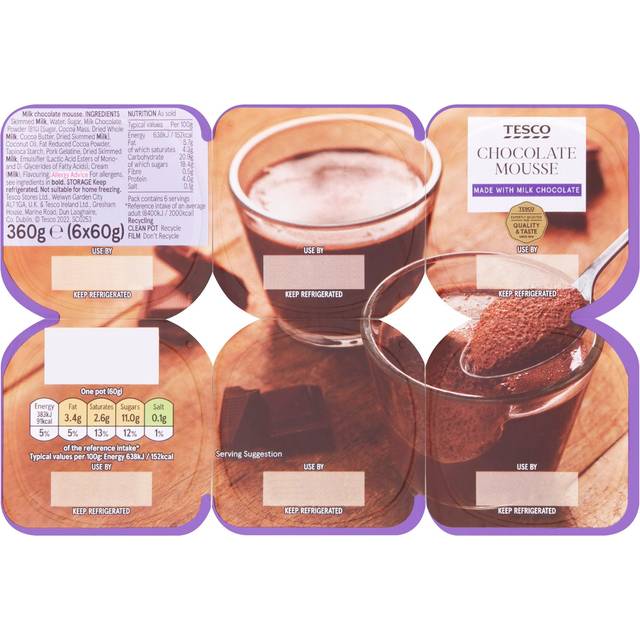 Tesco Milk Chocolate Mousse 6 X60G