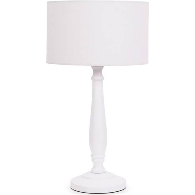 ValueLights Victoria White Fabric Drum Shade White Wood Traditional LED Table Lamp - 45.5 x 25.5 x 25.5cm