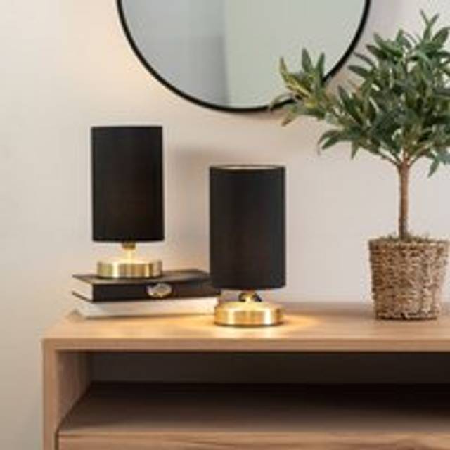 Francis Brushed Gold Touch Table Lamps with Fabric Shade - Black - One Size