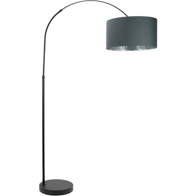 Louis Black Arched Floor Lamp with Fabric Drum with Chrome Inner Shade & Bulb - Charcoal - One Size