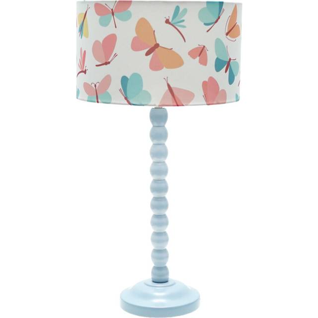 ValueLights Bobbins Powder Blue Table Lamp with Butterfly Drum Shade