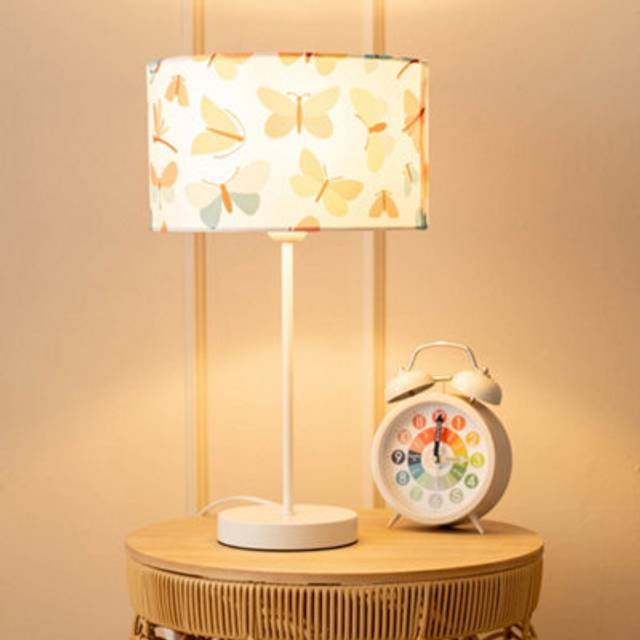 ValueLights Charlie Butterfly Lamp Shade White Stem Table Lamp & Bulb