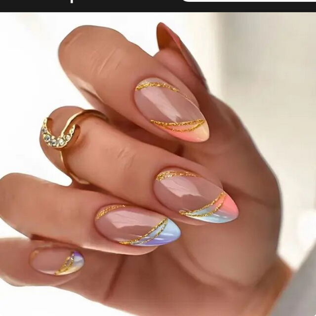 24xlong False Nails French Manicure Fake Press On Full Cover Nails glue sticker