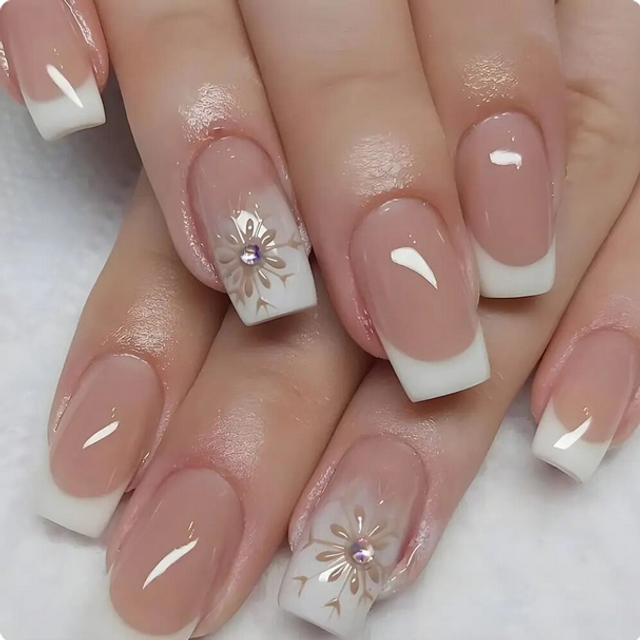24xlong False Nails French Manicure Fake Press On Full Cover Nails glue sticker