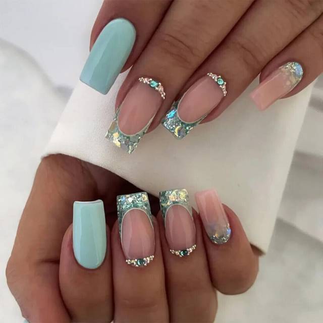 24xlong False Nails French Manicure Fake Press On Full Cover Nails glue sticker
