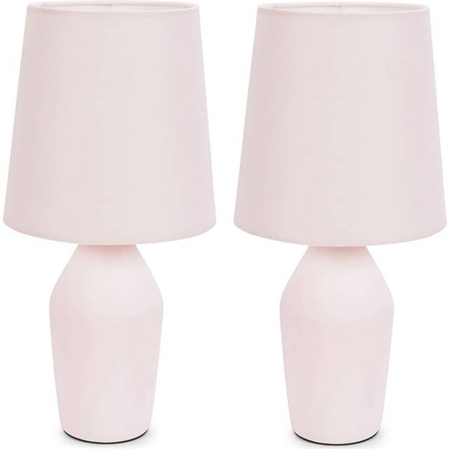 Valuelights - Arlo Set of 2 - Rose Pink Ceramic Base Table Lamp with Tapered Shade - led Bulbs Included