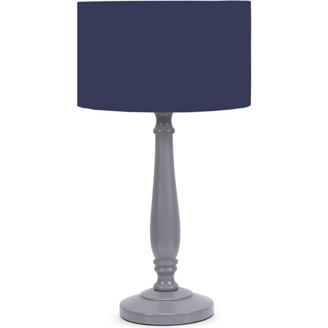Victoria Traditional Grey Wood Candlestick Table Lamp with Navy Blue Drum Shade - LED Bulb Included