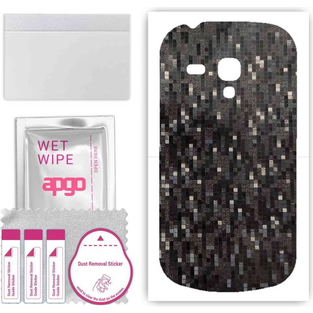 apgo Protective Skin Sticker for the back compatible with Samsung Galaxy S3 mini i8190, Wrap Film, Foil, Vinyl - Pattern Carbon Black Pixel