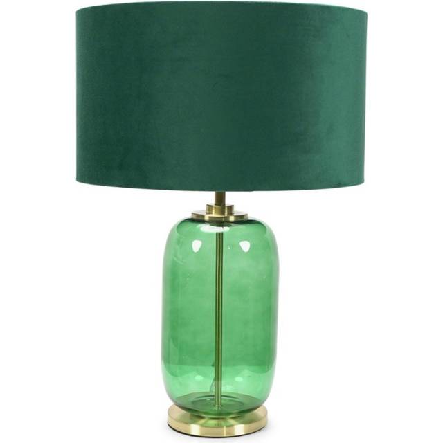 ValueLights Leigh Green Velvet Forest Green Glass and Gold Table Lamp