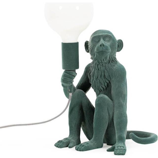 ValueLights Geroge Green Velvet Monkey Globe LED Table Lamp - 29 x 23 x 25cm