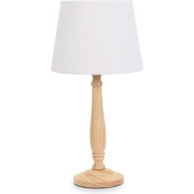 Victoria Traditional Light Wood Candlestick Table Lamp with White Tapered Shade - led Bulb Included