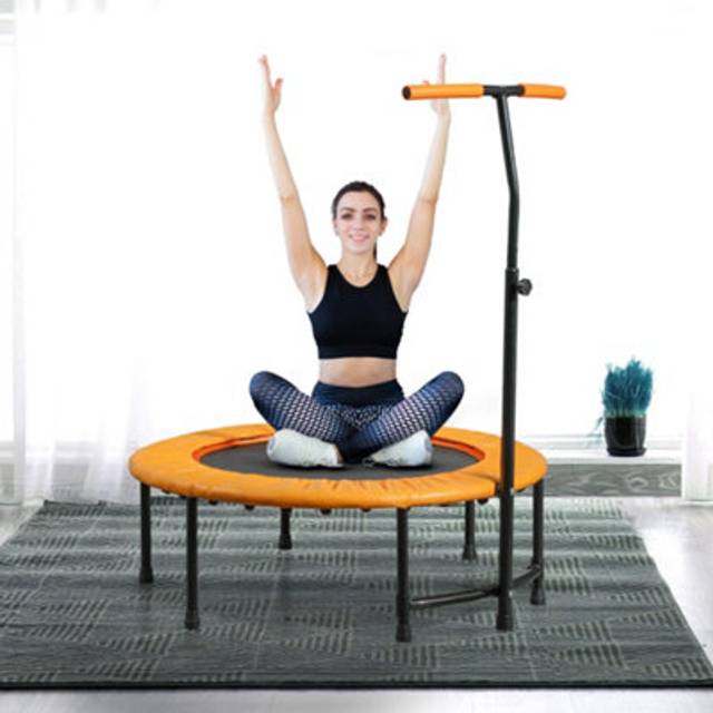 "HOMCOM 40"" Mini Trampoline, Rebounder Jumper w/ Adjustable Handle, Orange"