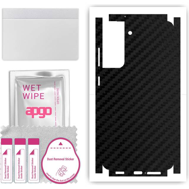 apgo Protective Skin Sticker for the back+sides compatible with Samsung Galaxy S21 FE 5G, Full Wrap Film, Foil, Vinyl - Pattern Carbon Black