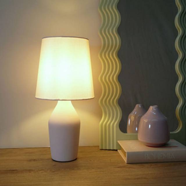 Arlo Rose Pink Ceramic Base Table Lamp with Tapered Shade - led Bulb Included