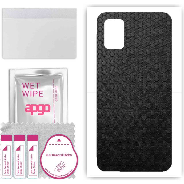 apgo Protective Skin Sticker for the back compatible with Samsung Galaxy A51 5G, Wrap Film, Foil, Vinyl - Pattern Black Honeycomb