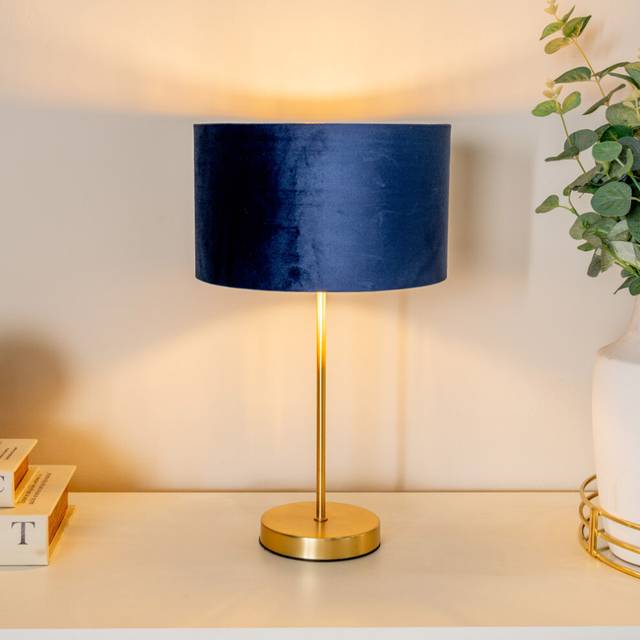 Gold stem table lamp light living room bedroom light velvet shade metallic inner