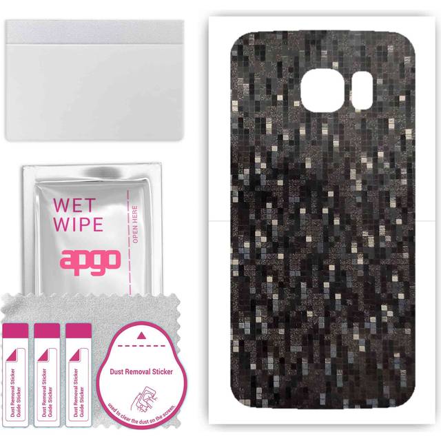 apgo Protective Skin Sticker for the back compatible with Samsung Galaxy S6 Edge SM-G925F, Wrap Film, Foil, Vinyl - Pattern Carbon Black Pixel