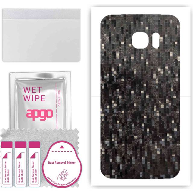 apgo Protective Skin Sticker for the back compatible with Samsung Galaxy S7 edge, Wrap Film, Foil, Vinyl - Pattern Carbon Black Pixel