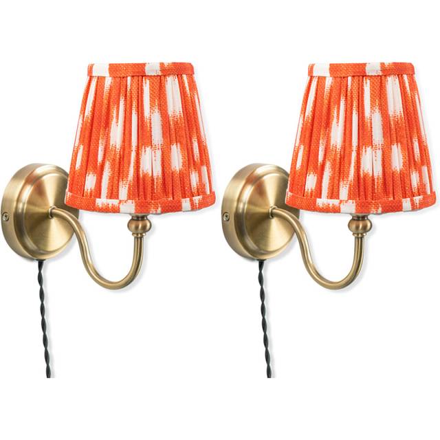 ValueLights Neely Antique Brass Orange Pleated Shades Plug-in LED Wall Light 2 Pack