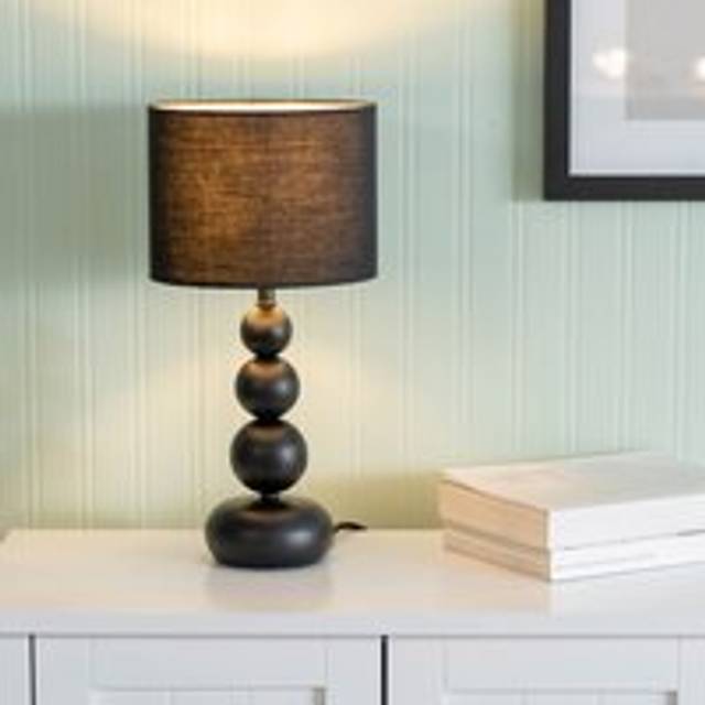 Marissa Pair of Stacked Ball Table Lamp Lights with LED Bulbs - Black - One Size